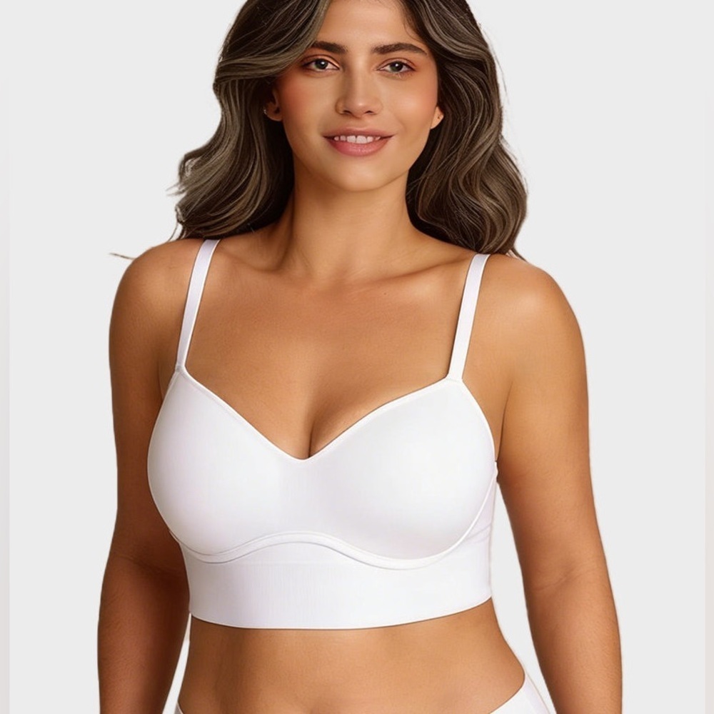 SheCurve Bra Deep V Wireless Lift Bralette-White-Women Size Medium
